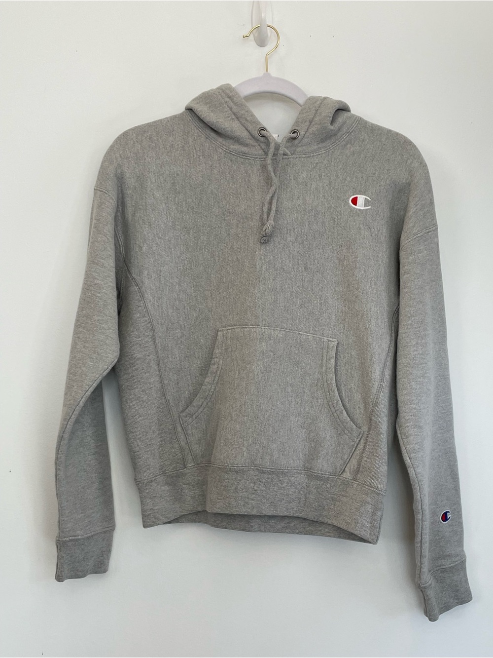 Champion Light Gray Hoodie with Classic Logo